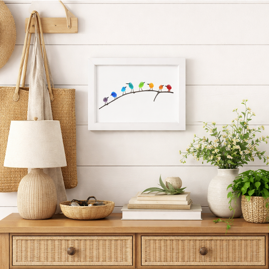 Coastal Wall Art Picture Frame – Sea Glass Bird Design & Driftwood Accent