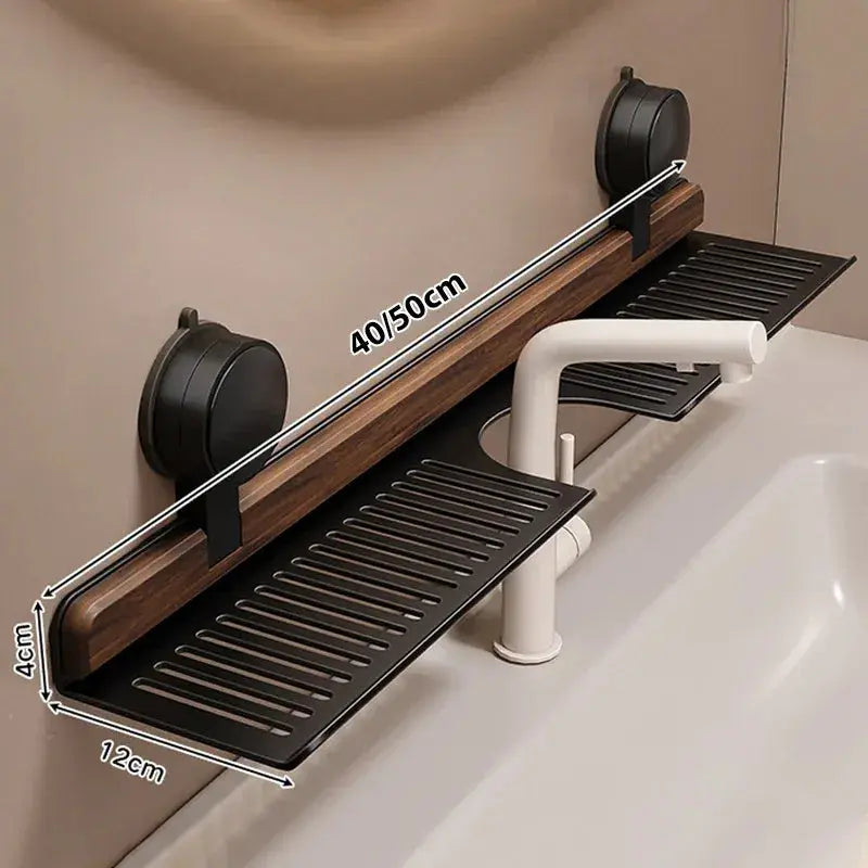 Walnut Wood Sink Shelf – No Drill Organizer for Effortless Kitchen Storage