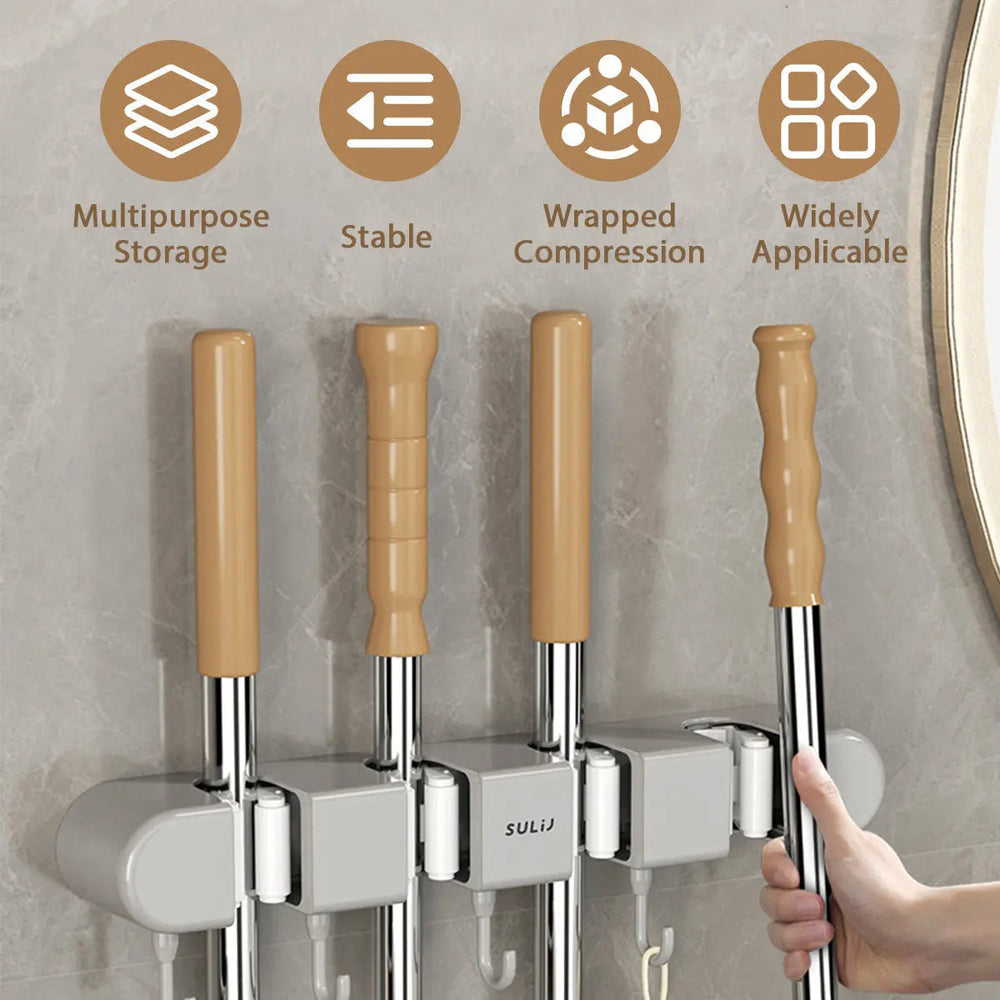 Optimized Product Title: **Platzsparende Wandhalterung für Besen, Mopps und Werkzeuge – Sicherer Halt für Ordnung und Sauberkeit**