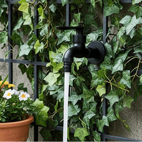 Black Brass Wall Faucet – Garden Tap, G1/2 Thread & Steel Lever