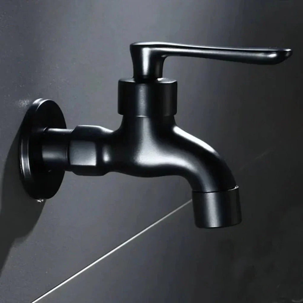 Black Brass Wall Faucet – Garden Tap, G1/2 Thread & Steel Lever