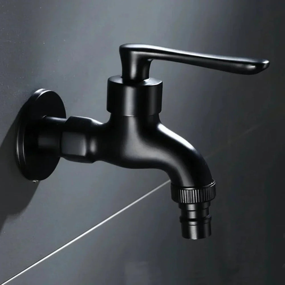 Black Brass Wall Faucet – Garden Tap, G1/2 Thread & Steel Lever