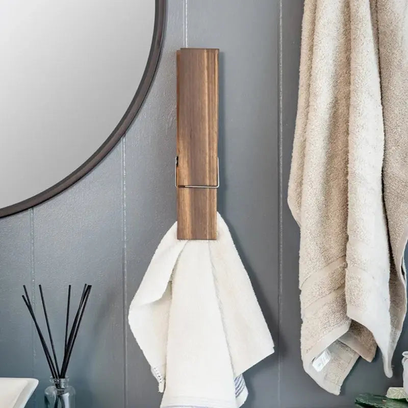 No-Drill Clothespin Towel Holder – Adhesive Mount, Spring Grip & 3 Sizes