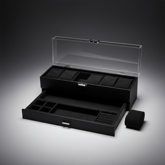 Watch Box Organizer – 6-Slot Storage, Glass Lid Drawer & Mother's Day Gift