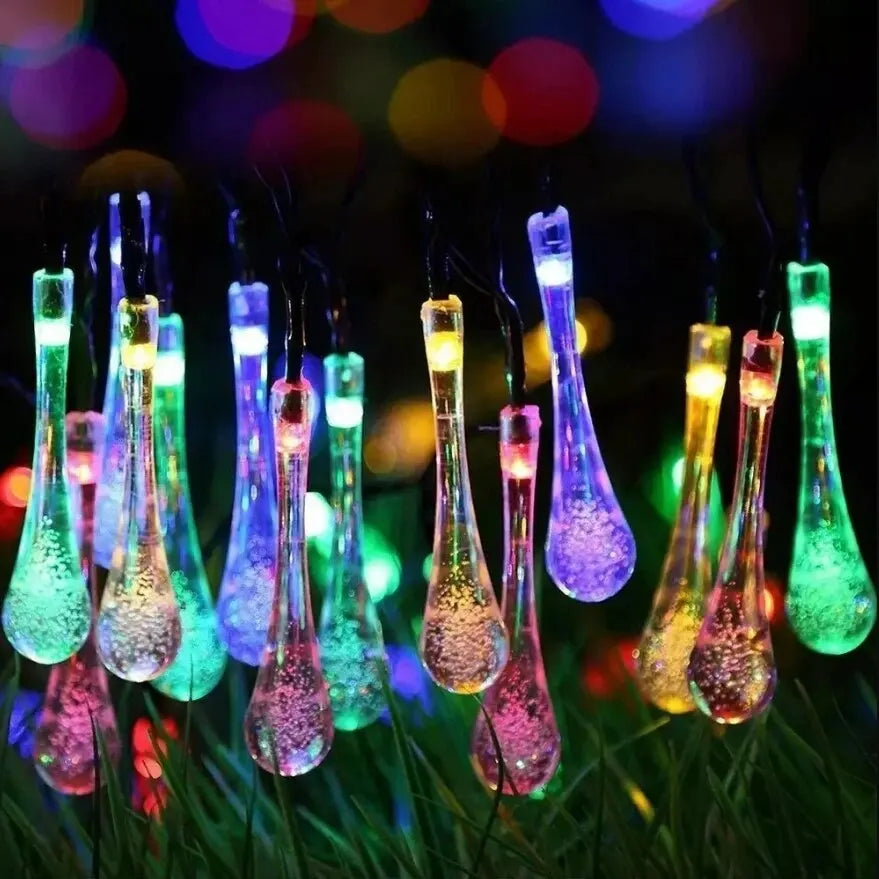 Solar LED Dewdrop String Lights – IP65 Waterproof, 5–12m, 20–100 LEDs, Warm White & RGB
