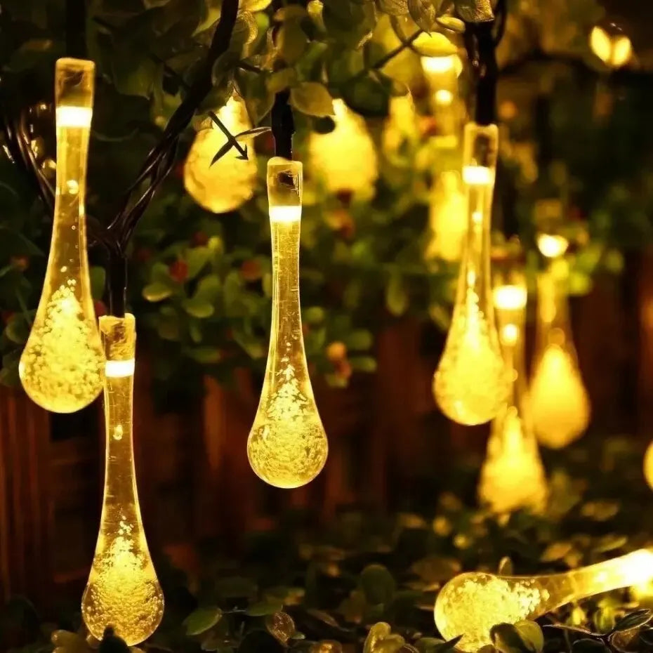 Solar LED Dewdrop String Lights – IP65 Waterproof, 5–12m, 20–100 LEDs, Warm White & RGB