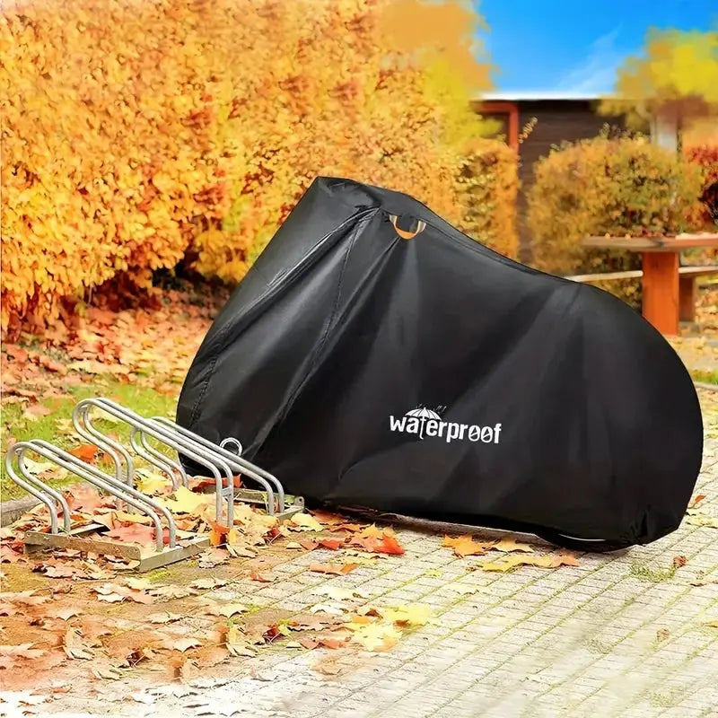 Waterproof Bicycle Cover – UV-Resistant PVC-Coated Polyester, Lock Hole Access & Windproof Straps