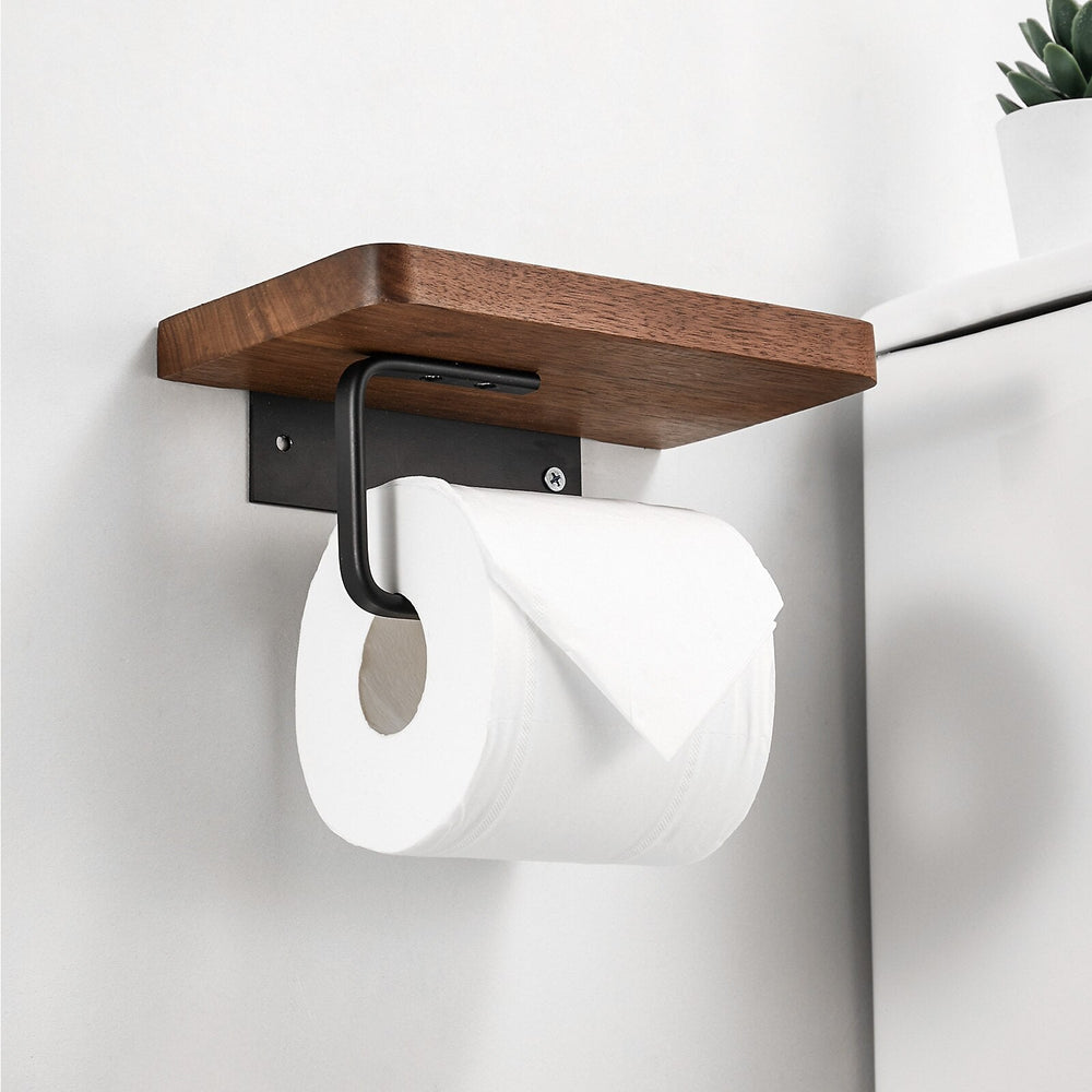 Wandmontierter Holz Toilettenpapierhalter mit Ablage – Stilvoller und Praktischer Bad Organizer