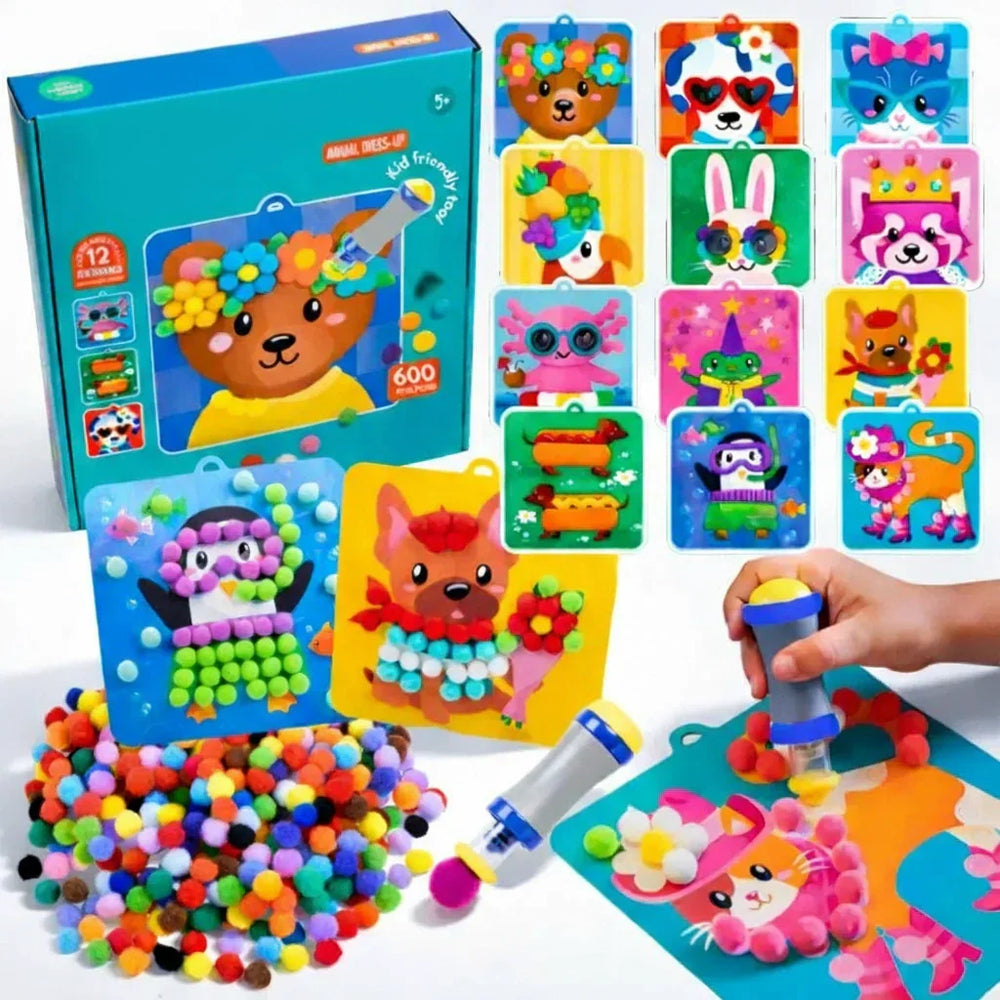 Pompon Bastelset mit Tierkarten – Kreatives, Bildschirmfreies Basteln für Kinder