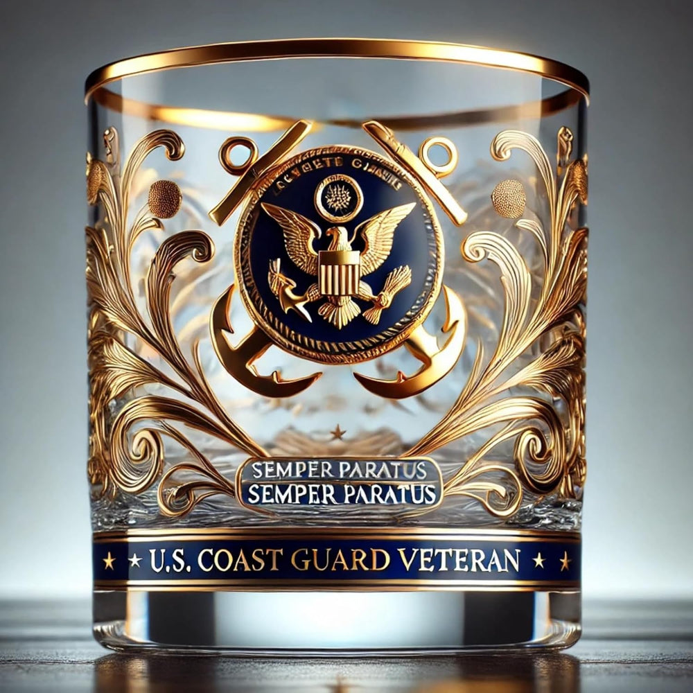 Whiskey Glass Military Veteran Gold Embossed Display Drinkware