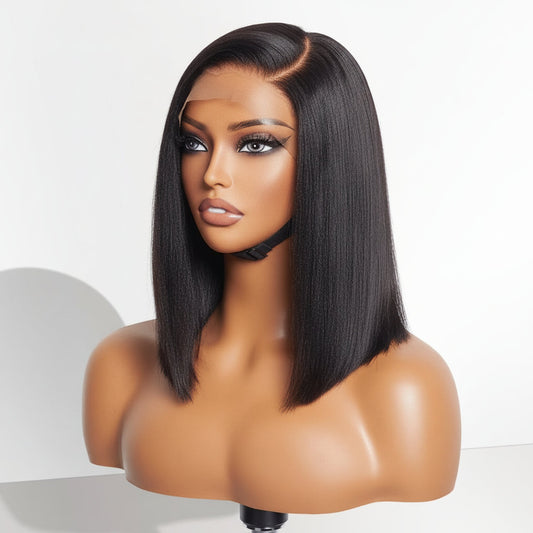 Human Hair Bob Wig – Glueless Design, Yaki Straight Texture & Lace Front