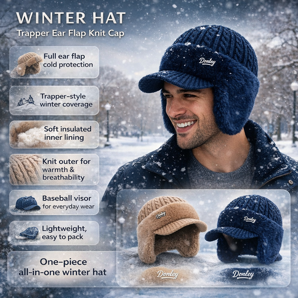 Knit Trapper Hat Ear Flap Winter Cold Weather Cap