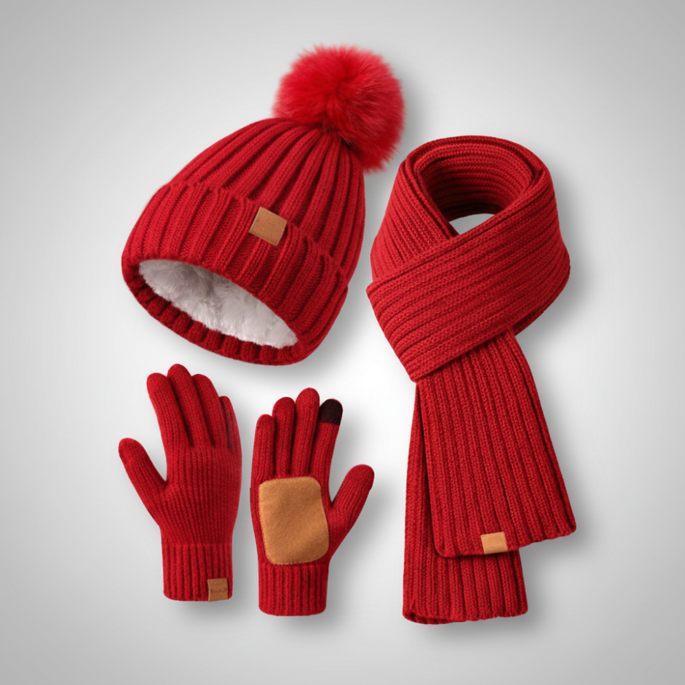 Winter Accessories Knit Hat Scarf Touchscreen Gloves Set