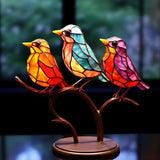 Stained Acrylic Birds on Branch Desktop Ornaments