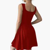 Women's A-Line Dress – Square Neckline, Flowing Skirt & Sleeveless Design
