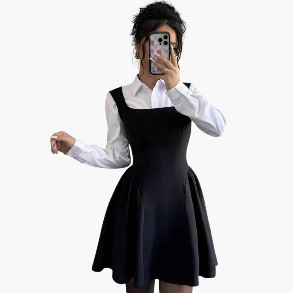 Women's A-Line Dress – Square Neckline, Flowing Skirt & Sleeveless Design