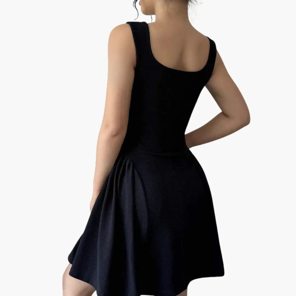 Women's A-Line Dress – Square Neckline, Flowing Skirt & Sleeveless Design