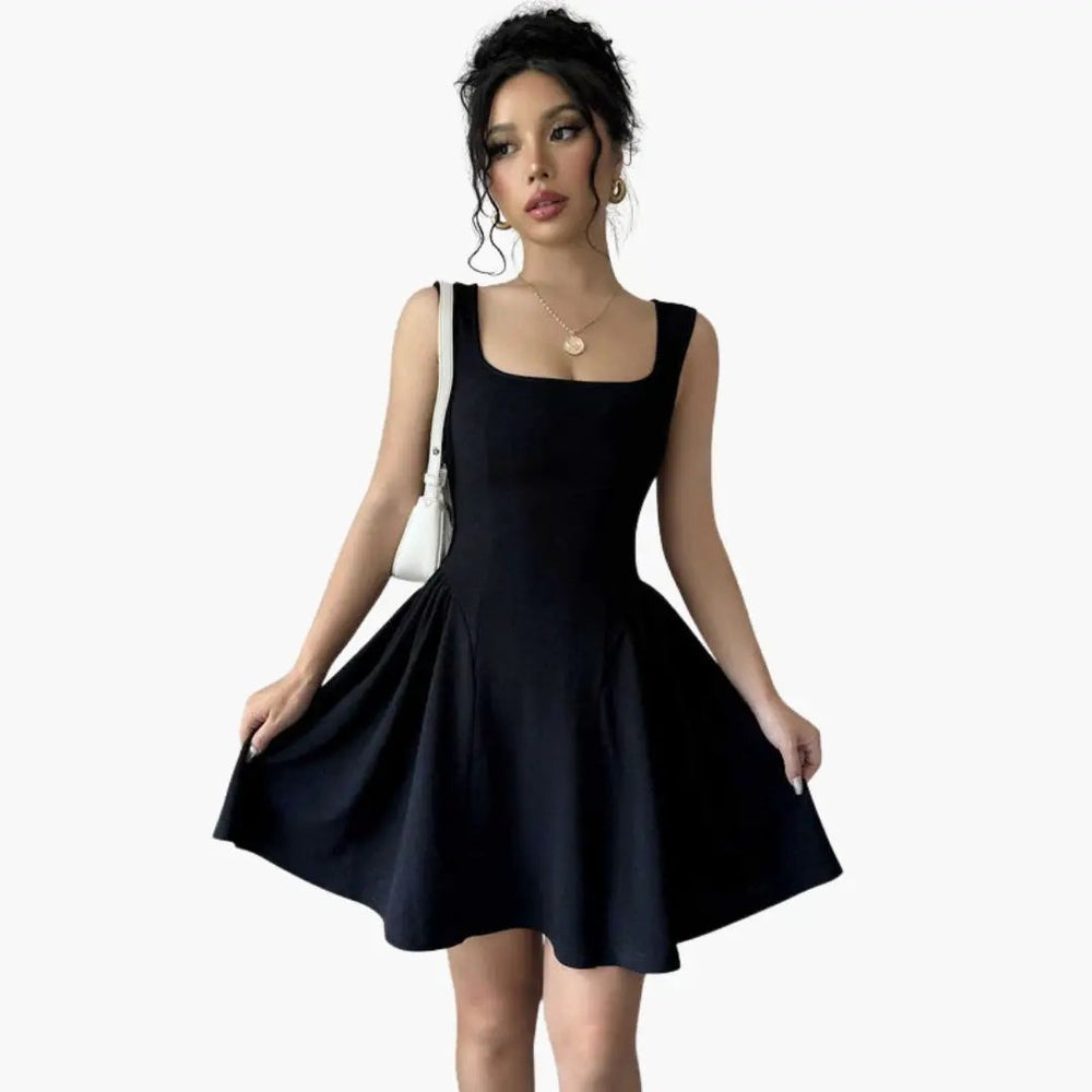 Women's A-Line Dress – Square Neckline, Flowing Skirt & Sleeveless Design
