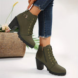 Women's Ankle Boots Block Heel Lace Up Casual Booties