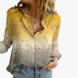 Women's Printed Blouse – V-Neck, Long Sleeve & Straight Hem