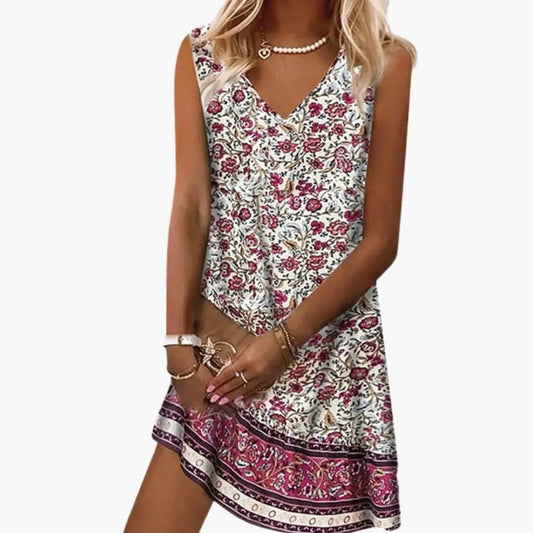 Women’s Beach Dress with V Neck and Floral Pattern