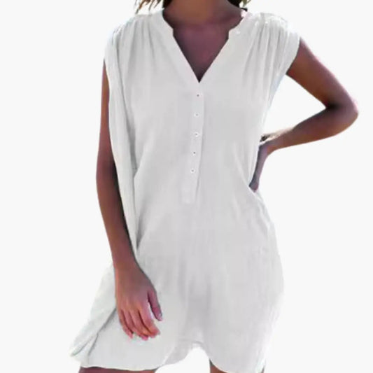 Women’s Beach Dress with V Neck and Front Buttons