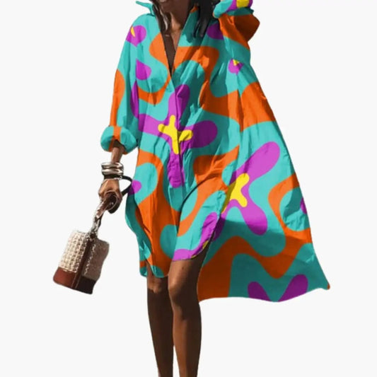 Women’s Beach Dress with V Neck and Short Sleeves