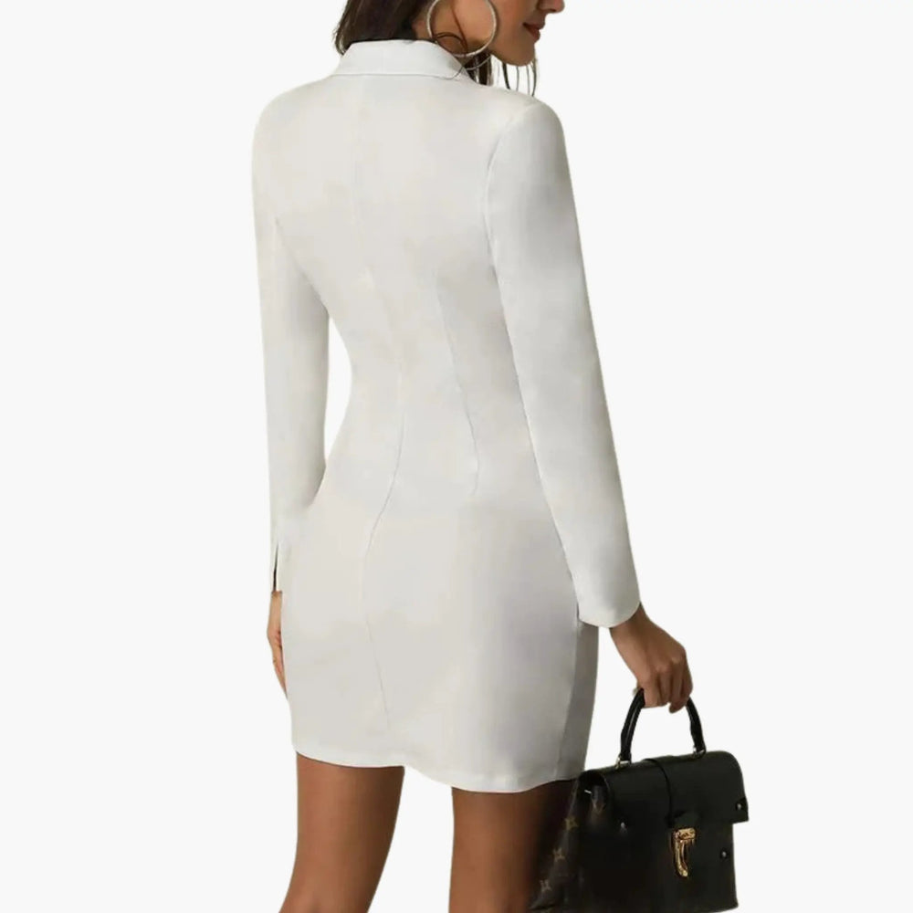 Women's Blazer Dress – Double-Button Front, Lapel Collar & Mini Length