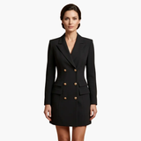 Women's Blazer Dress – Double-Button Front, Lapel Collar & Mini Length