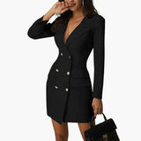 Women's Blazer Dress – Double-Button Front, Lapel Collar & Mini Length