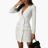 Women's Blazer Dress – Double-Button Front, Lapel Collar & Mini Length