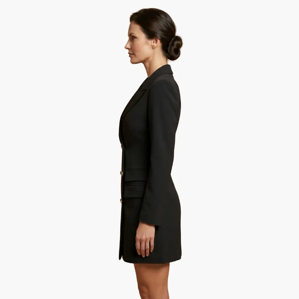 Women's Blazer Dress – Double-Button Front, Lapel Collar & Mini Length