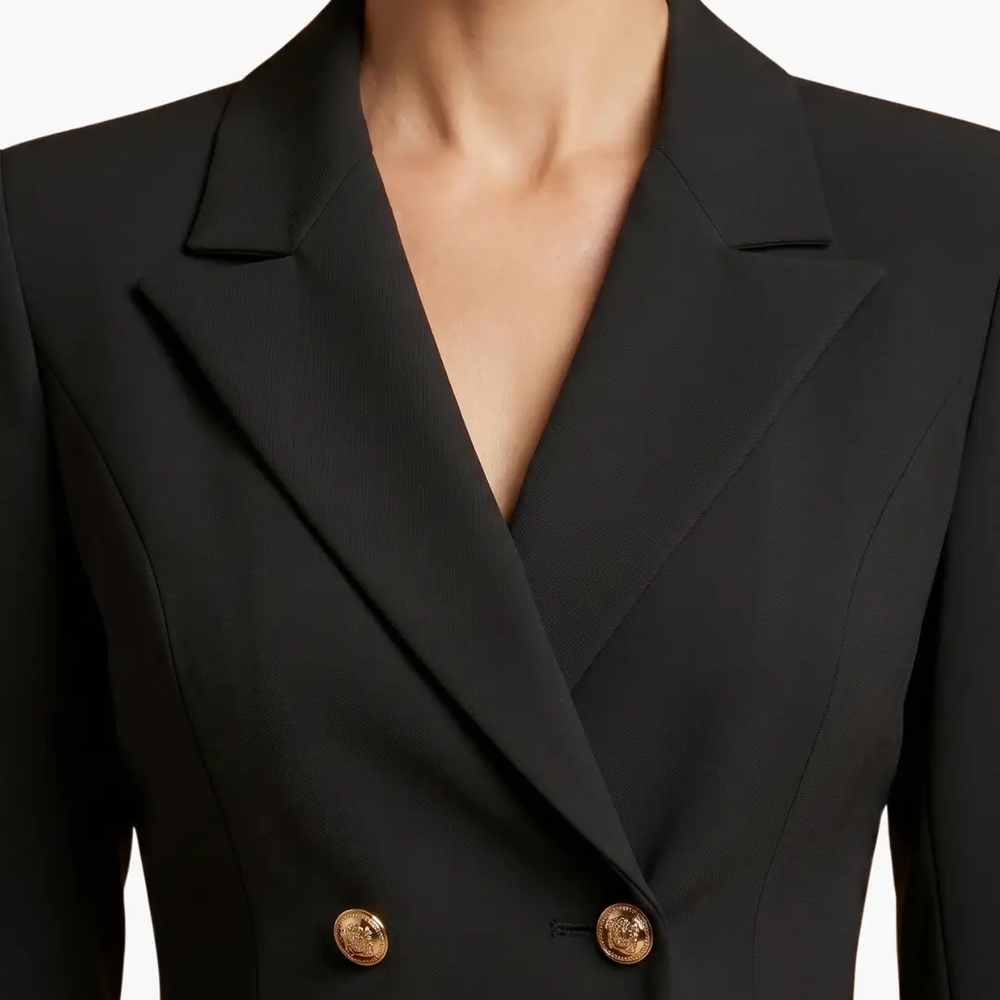 Women's Blazer Dress – Double-Button Front, Lapel Collar & Mini Length