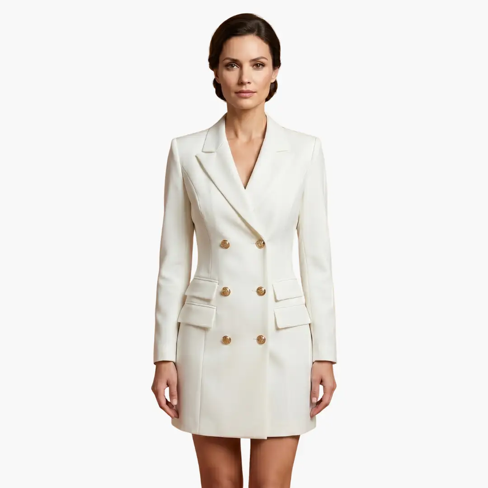Women's Blazer Dress – Double-Button Front, Lapel Collar & Mini Length