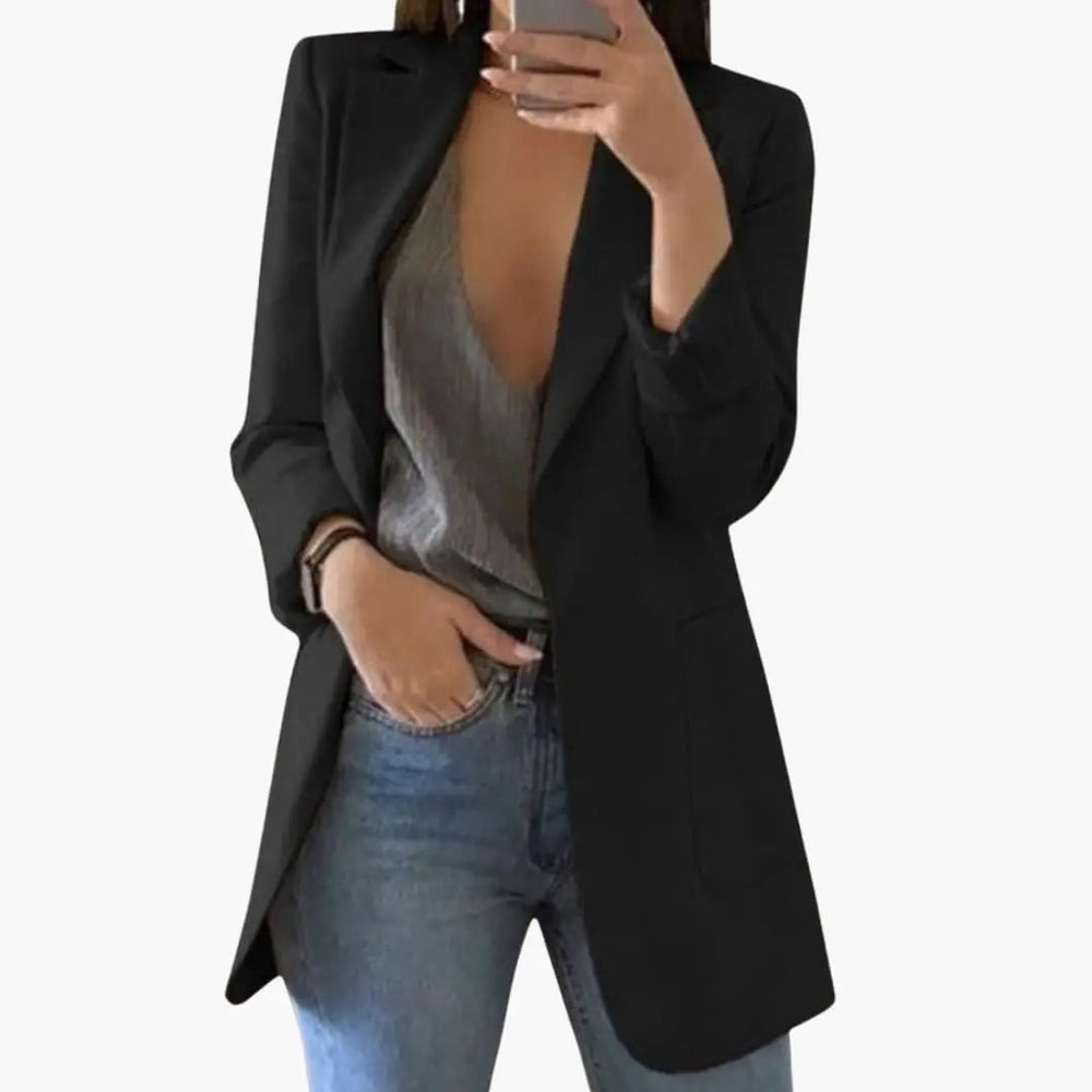 Women's Structured Blazer – Notch Lapel, Front Pockets & Long Sleeve