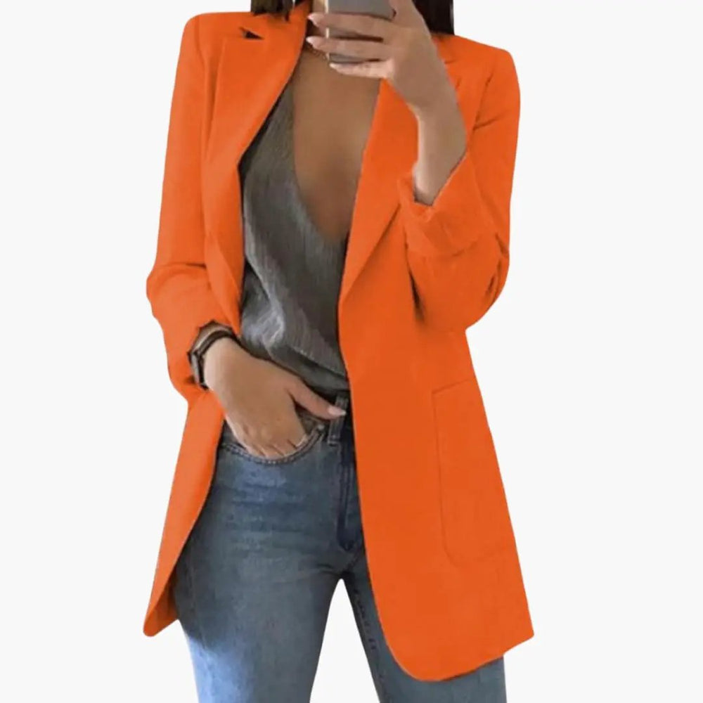 Women's Structured Blazer – Notch Lapel, Front Pockets & Long Sleeve