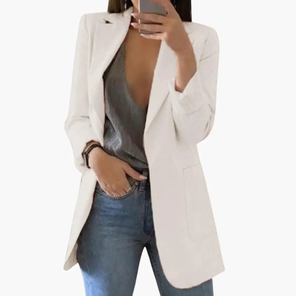 Women's Structured Blazer – Notch Lapel, Front Pockets & Long Sleeve