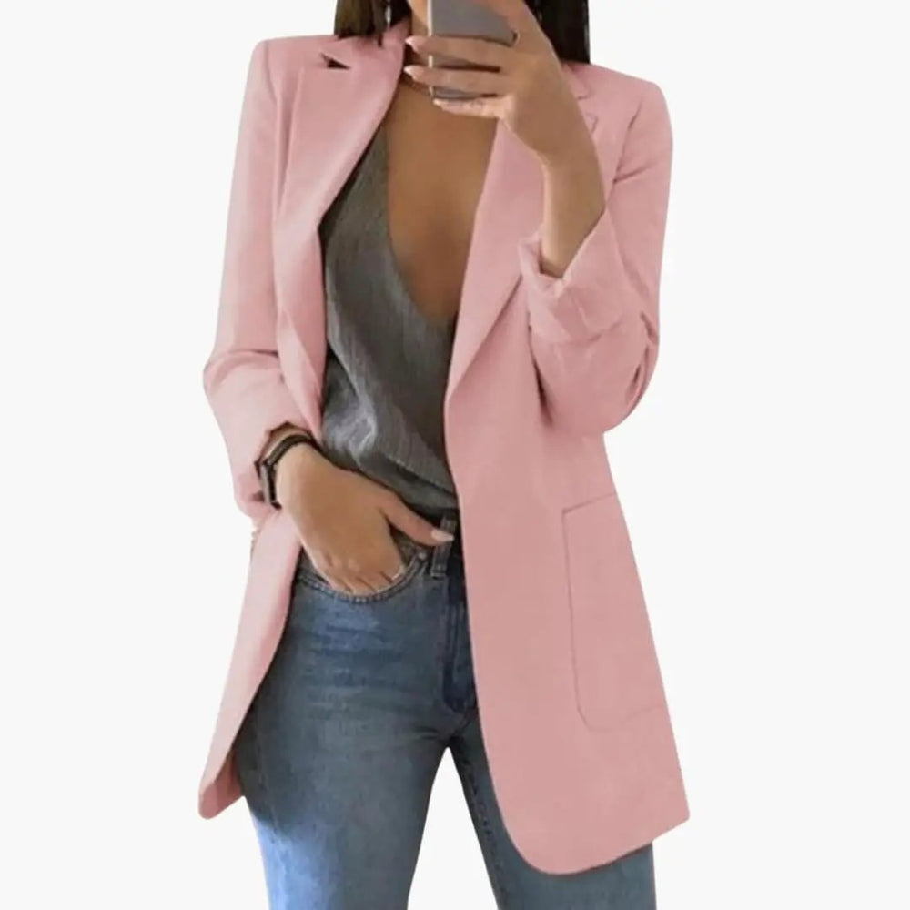Women's Structured Blazer – Notch Lapel, Front Pockets & Long Sleeve