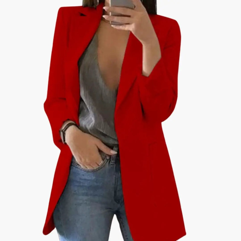 Women's Structured Blazer – Notch Lapel, Front Pockets & Long Sleeve