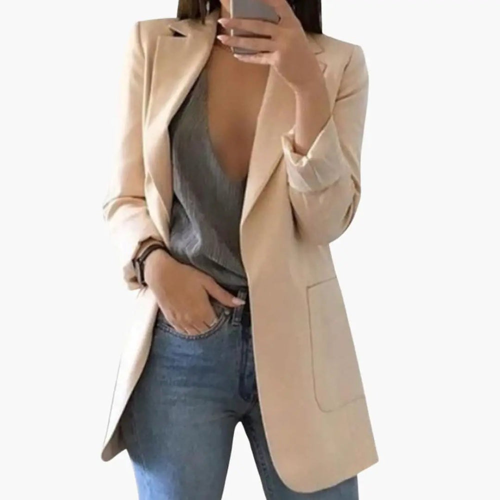 Women's Structured Blazer – Notch Lapel, Front Pockets & Long Sleeve