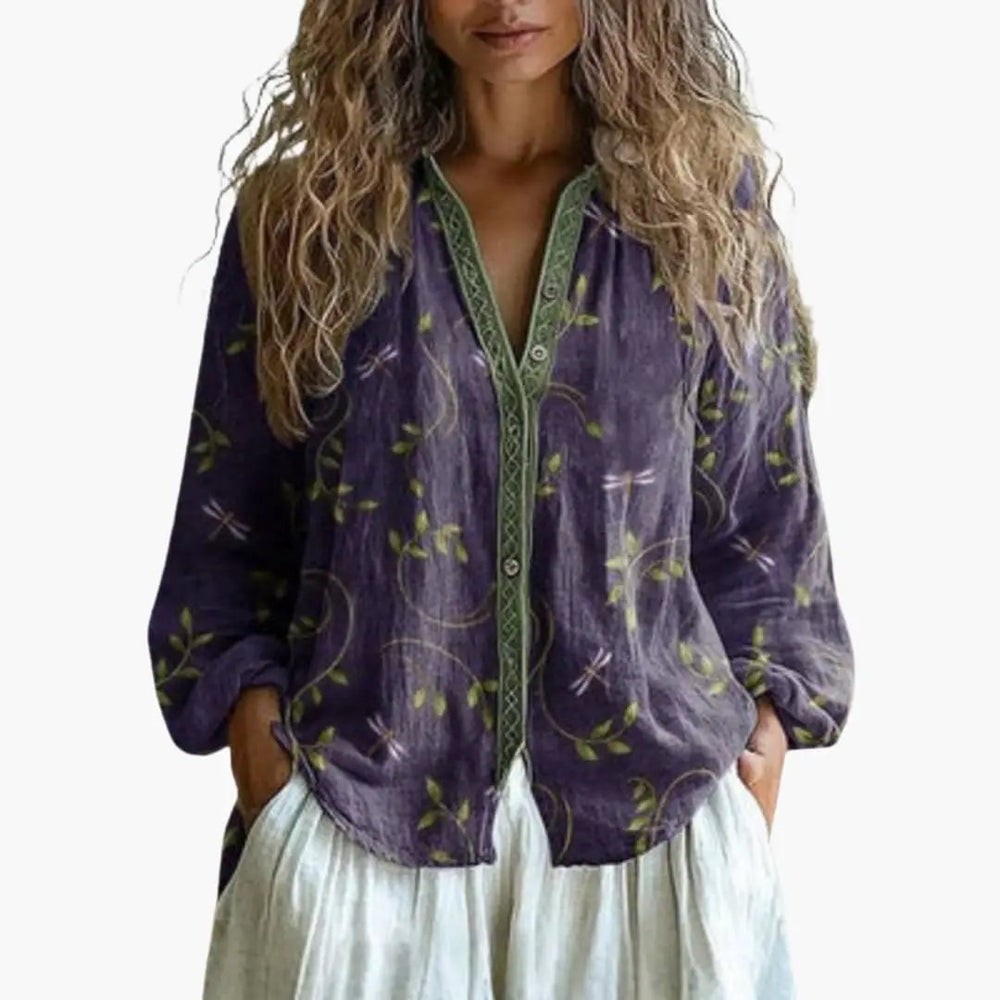 Women's Button-Front Blouse – Long Sleeves, Defined Cuffs & Woven Fabric