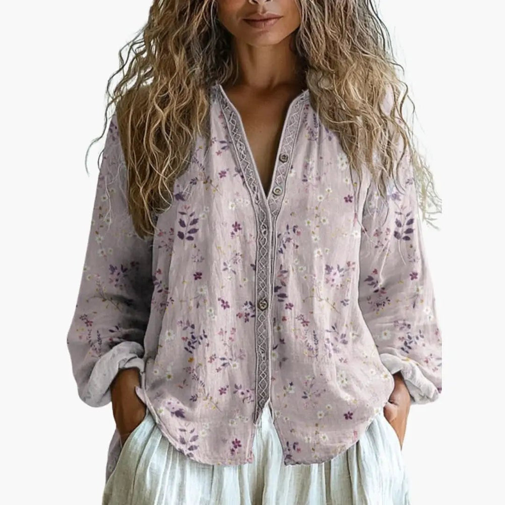 Women's Button-Front Blouse – Long Sleeves, Defined Cuffs & Woven Fabric