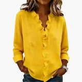 Women's Blouse – Ruffled V-Neck & Long Sleeves