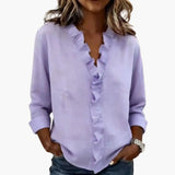 Women's Blouse – Ruffled V-Neck & Long Sleeves