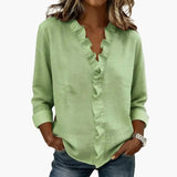 Women's Blouse – Ruffled V-Neck & Long Sleeves