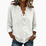 Women's Blouse – Ruffled V-Neck & Long Sleeves