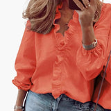 Women's Ruffle Blouse – V-Neck, Long Sleeve & Woven Fabric