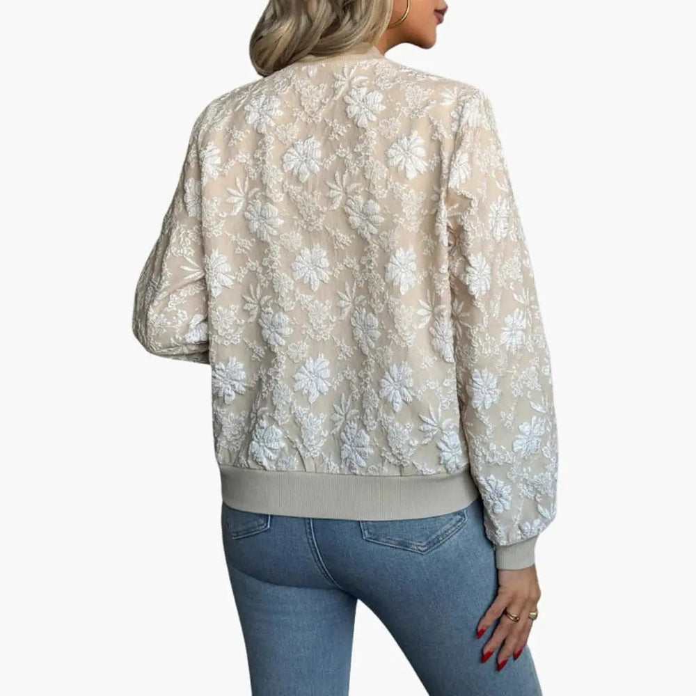 Women's Bomber Jacket – Floral Embroidery, Zip Closure & Ribbed Cuffs