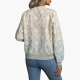 Women's Bomber Jacket – Floral Embroidery, Zip Closure & Ribbed Cuffs