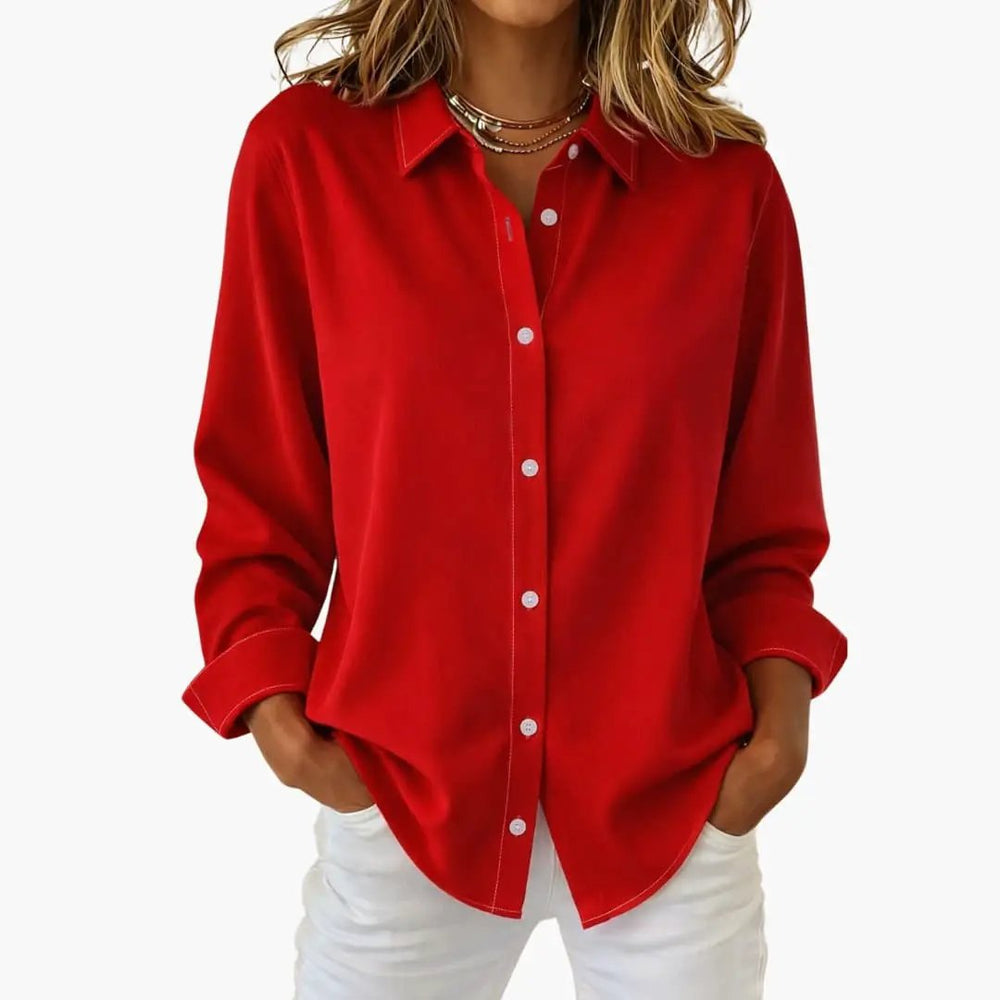 Women's Button-Down Blouse – Long Sleeve, Loose Fit & Collared